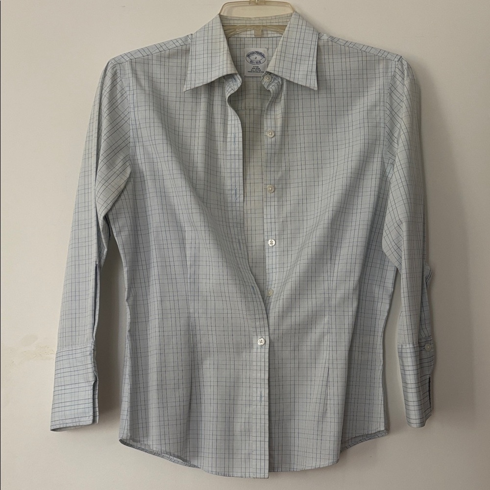 Brooks Brothers Blue Windowpane Fitted Button Down Shirt Sz 2